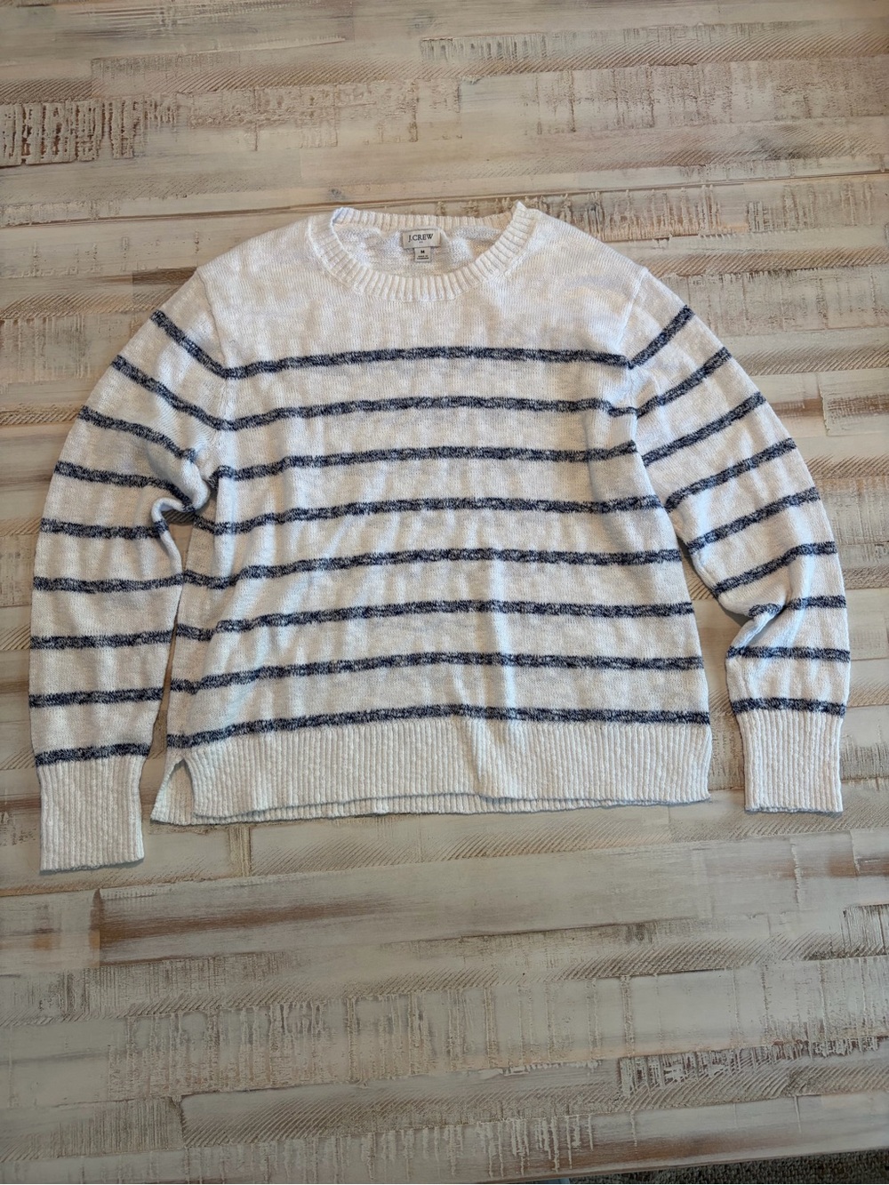 J.Crew Striped Crewneck Beach Sweater Ivory Navy Cotton Blend M
